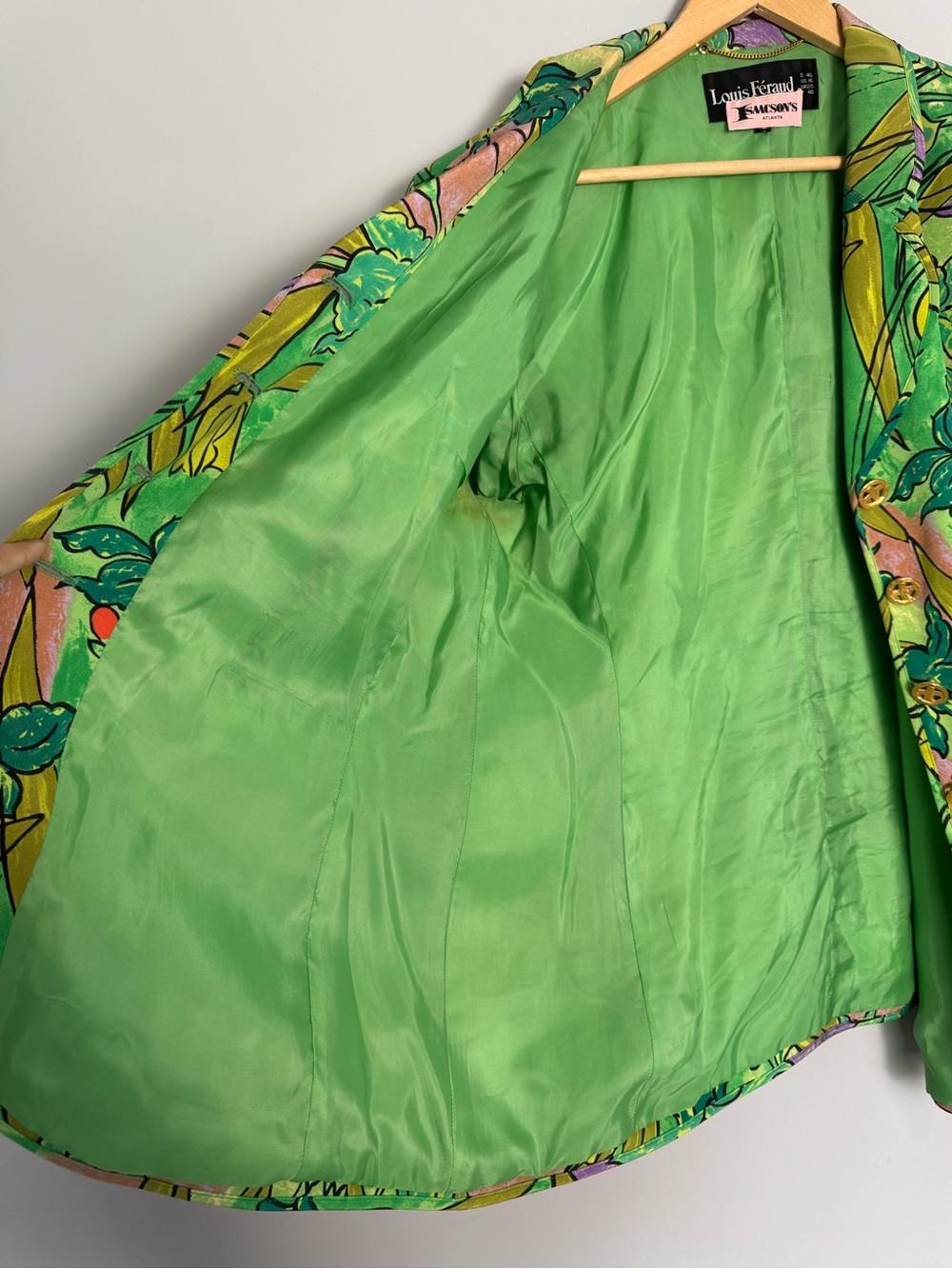 Louis Féraud 100% Silk Botanical Floral Blazer Jacket Art to Wear Vintage Luxe - Picture 13 of 16